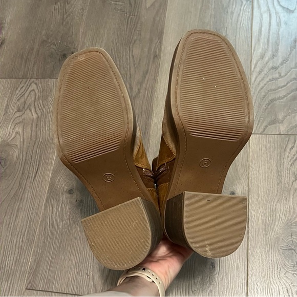 Brown and tan patchwork heeled boots - Picture 8 of 8